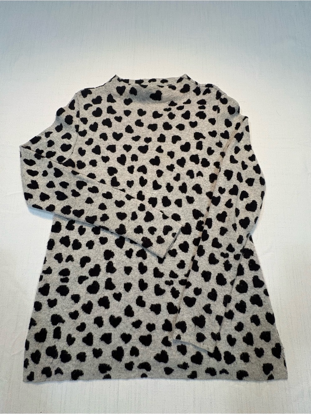 Ladies Loft Black Heart Print Sweater Wool blend Size M Mock neck